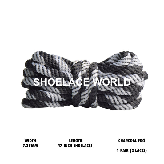 Charcoal Fog 47 Inches Rope Soft Shoelaces 7.25mm Laces Ships Out From The USA Next Day