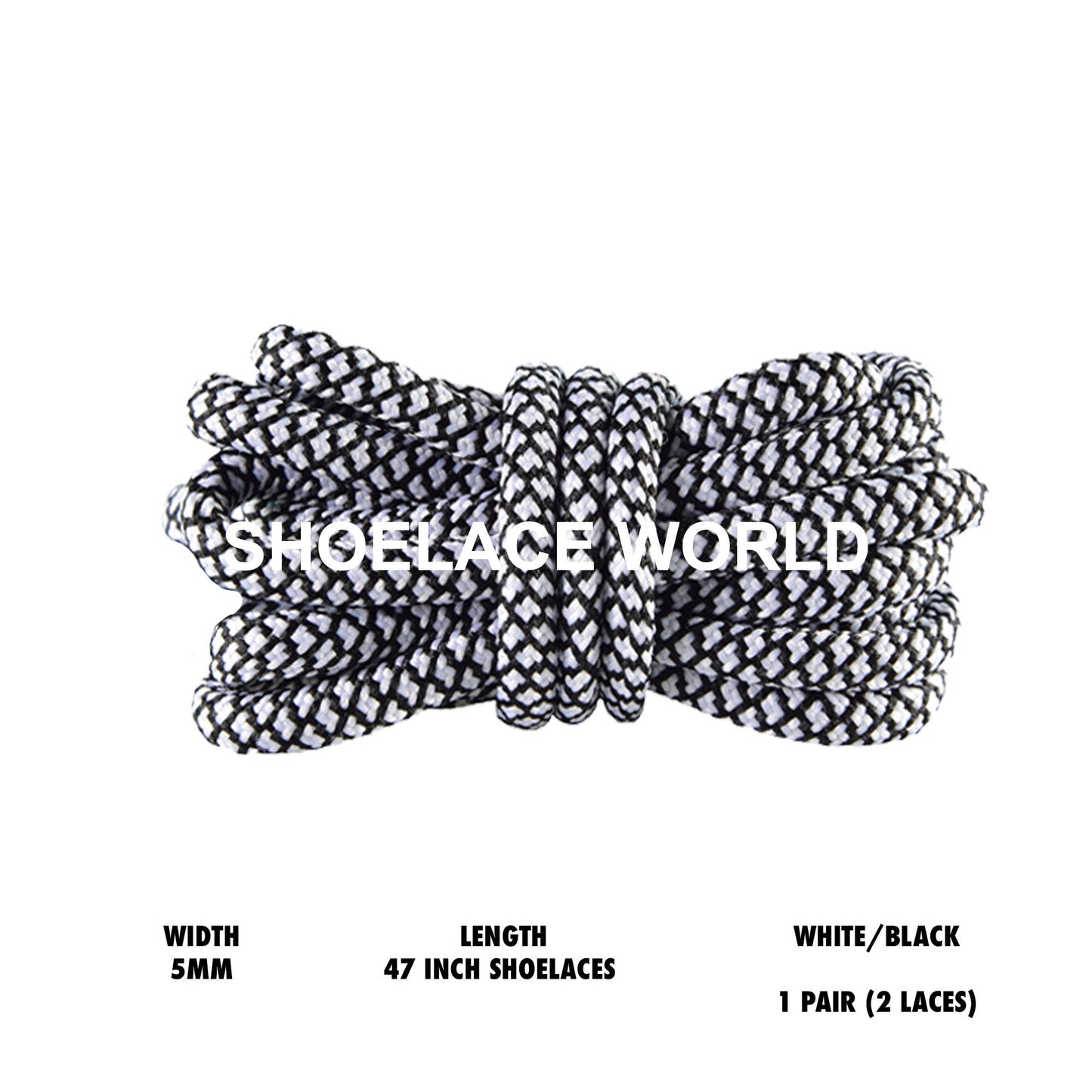 White / Black 47 Inches Soft Rope Shoelaces 5mm Colorful Two Tone Laces Ships Out From The USA Next Day