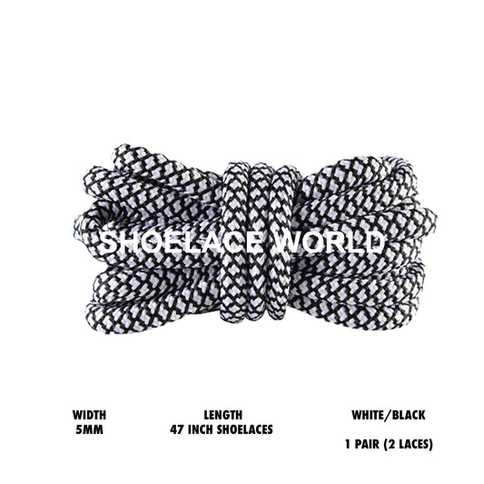 White / Black 47 Inches Soft Rope Shoelaces 5mm Colorful Two Tone Laces Ships Out From The USA Next Day
