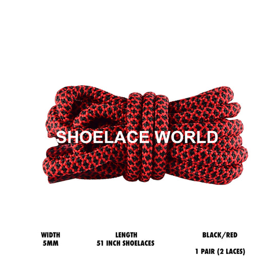 Black / Red 51 Inches Soft Rope Shoelaces 5mm Colorful Two Tone Laces Ships Out From The USA Next Day