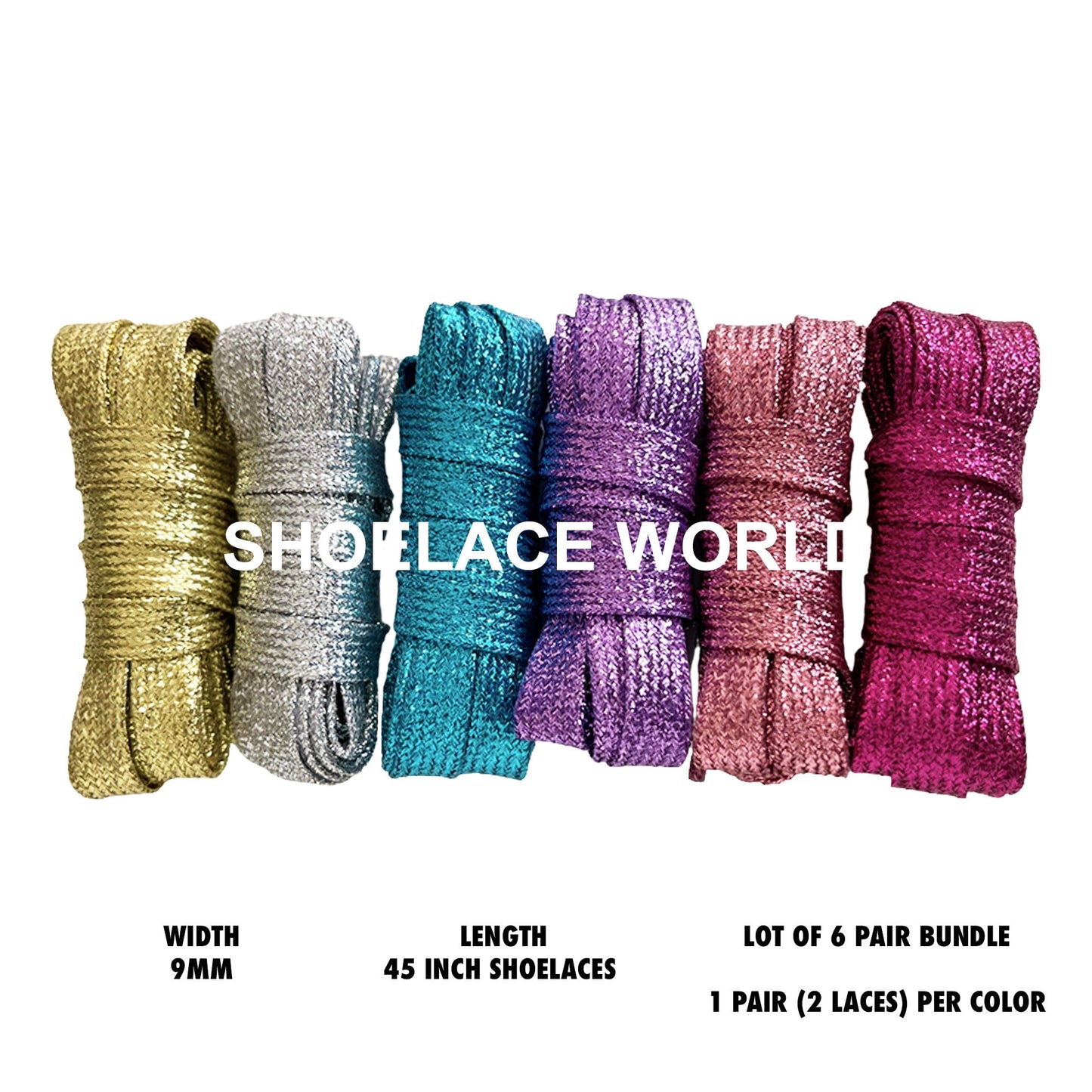 Lot 6 Pairs Flat Glitter 45 Inches Shoelaces Limited Edition Bundle Of Shimmer Shiny Laces Fast Shipping From The USA Next Day