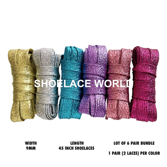 Lot 6 Pairs Flat Glitter 45 Inches Shoelaces Limited Edition Bundle Of Shimmer Shiny Laces Fast Shipping From The USA Next Day