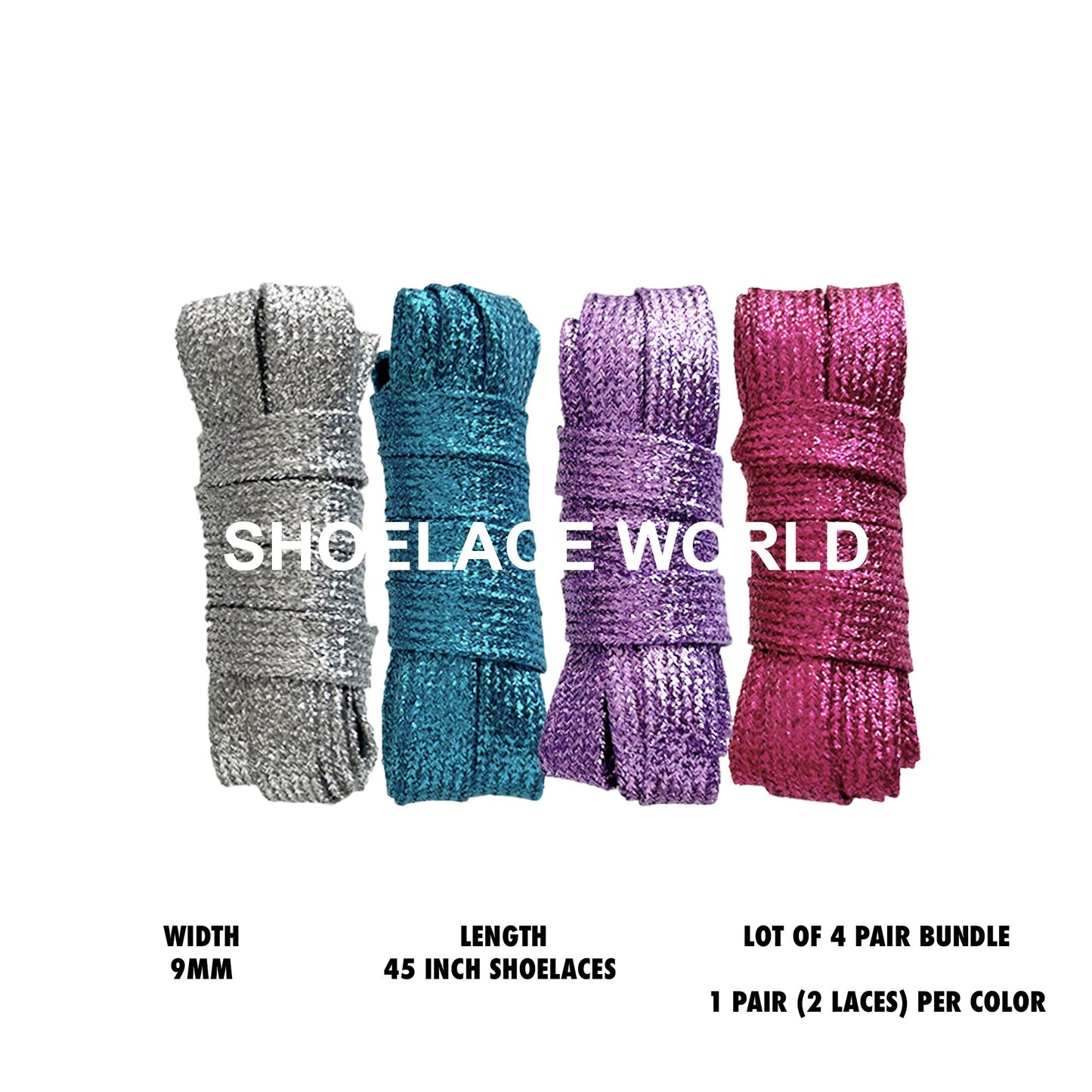 Lot 4 Pairs Flat Glitter 45 Inches Shoelaces Limited Edition Bundle Of Shimmer Shiny Laces Fast Shipping From The USA Next Day