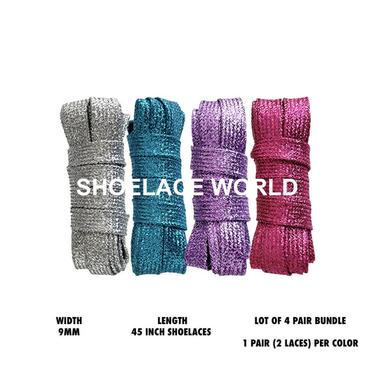 Lot 4 Pairs Flat Glitter 45 Inches Shoelaces Limited Edition Bundle Of Shimmer Shiny Laces Fast Shipping From The USA Next Day