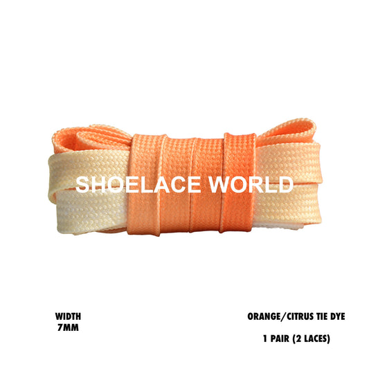 Orange / Citrus Tie Dye Faded Flat Shoelaces 7mm Colorful Fun Laces Ships Out From The USA Next Day