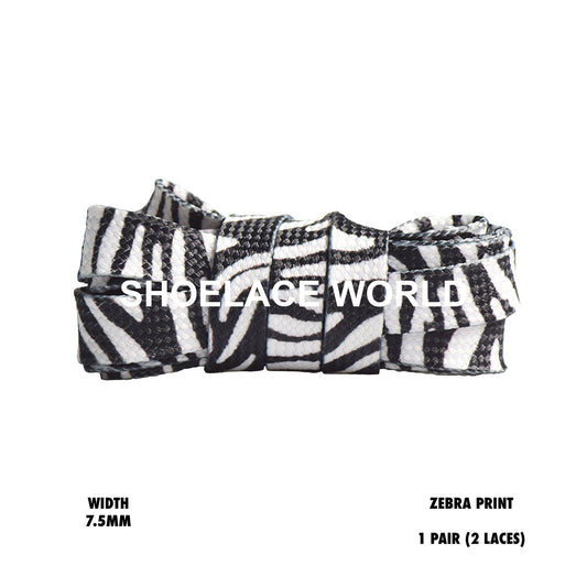 Zebra Print Flat Shoelaces 7.5mm Colorful Printed Laces Ships Out From The USA Next Day