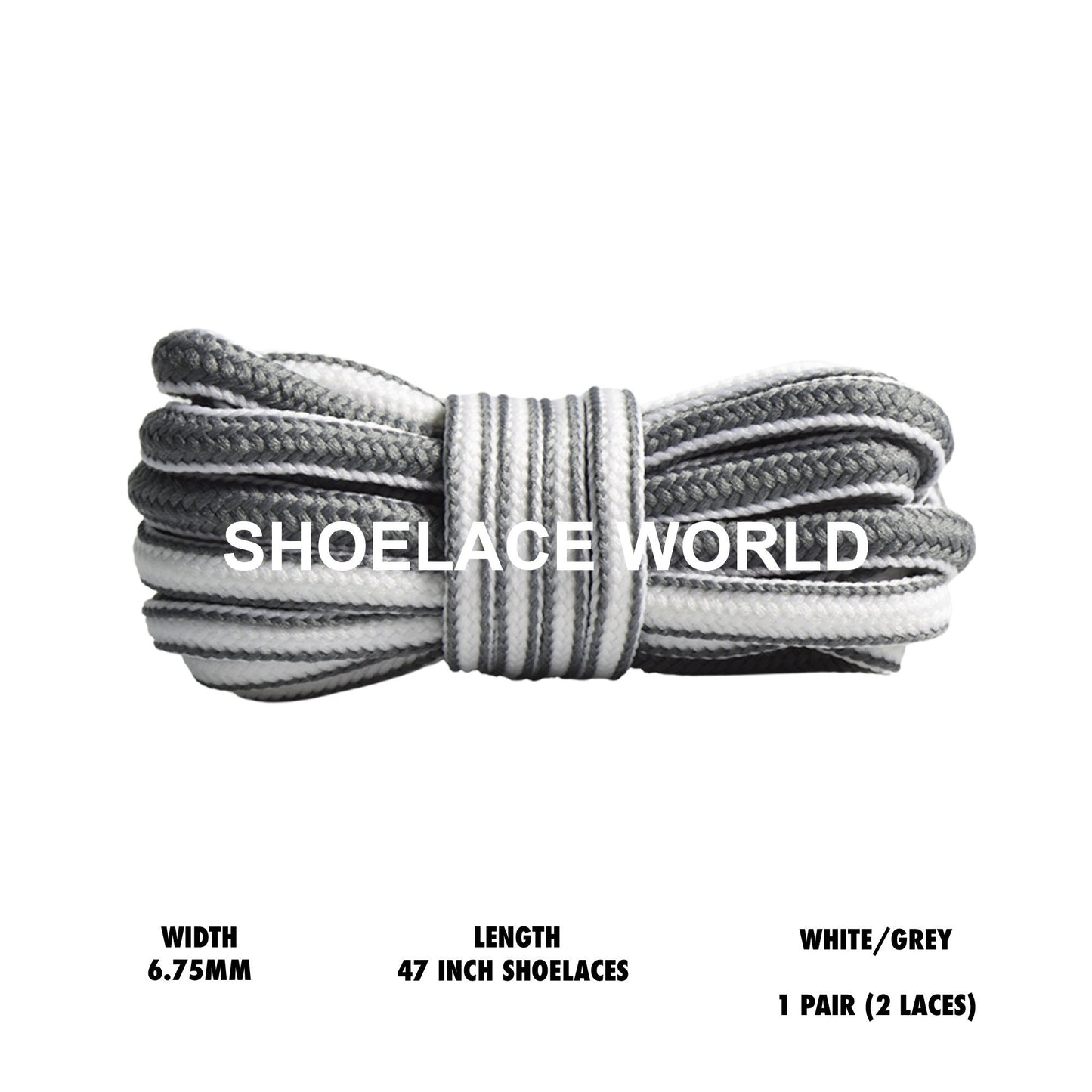 White / Grey 47 Inches Two Tone Oval Shoelaces 6.75mm Colorful Laces Ships Out From The USA Next Day