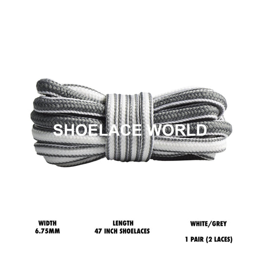 White / Grey 47 Inches Two Tone Oval Shoelaces 6.75mm Colorful Laces Ships Out From The USA Next Day