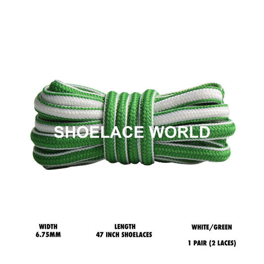 White / Green 47 Inches Two Tone Oval Shoelaces 6.75mm Colorful Laces Ships Out From The USA Next Day