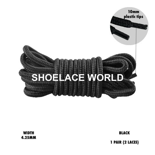 Black Small Tip Round Shoelaces 4.25mm Colorful Laces Ships Out From The USA Next Day