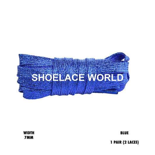 Blue Slim Glitter Flat Shoelaces 7mm Colorful Pattern Laces Ships Out From The USA Next Day