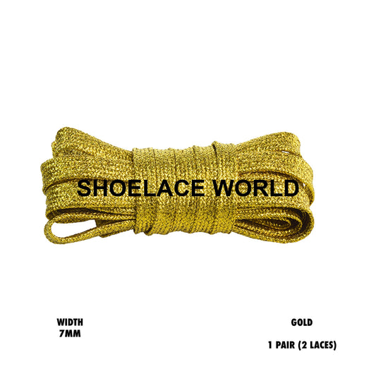 Gold Slim Glitter Flat Shoelaces 7mm Colorful Pattern Laces Ships Out From The USA Next Day