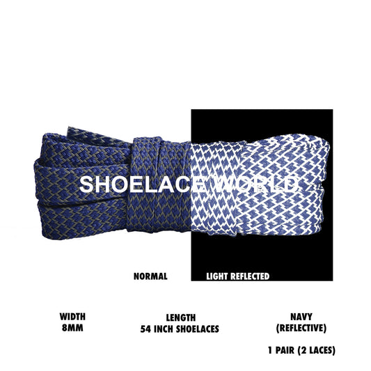 Navy 54 Inches Reflective Flat Shoelaces 8mm Safety Laces Running Casual Ships Out From The USA Next Day