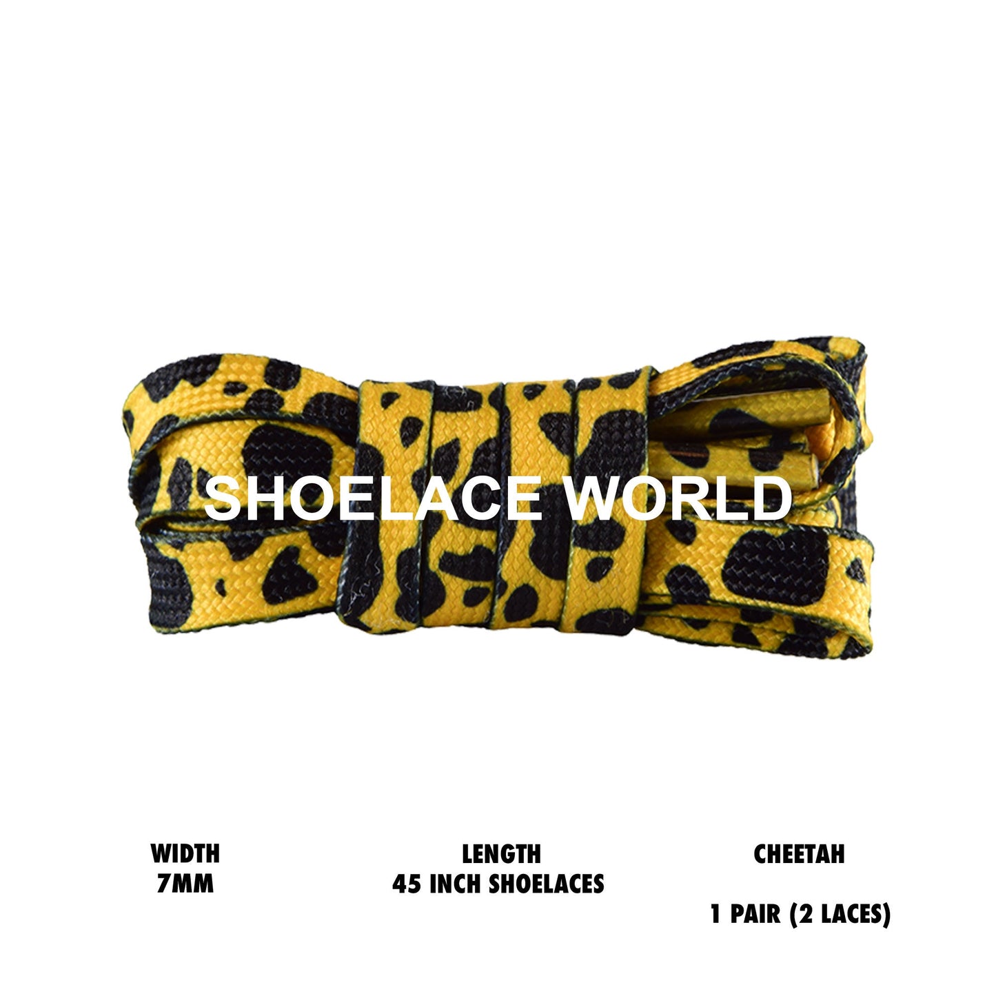 Cheetah Print 45 Inches Flat Shoelaces 7mm Colorful Printed Laces Ships Out From The USA Next Day