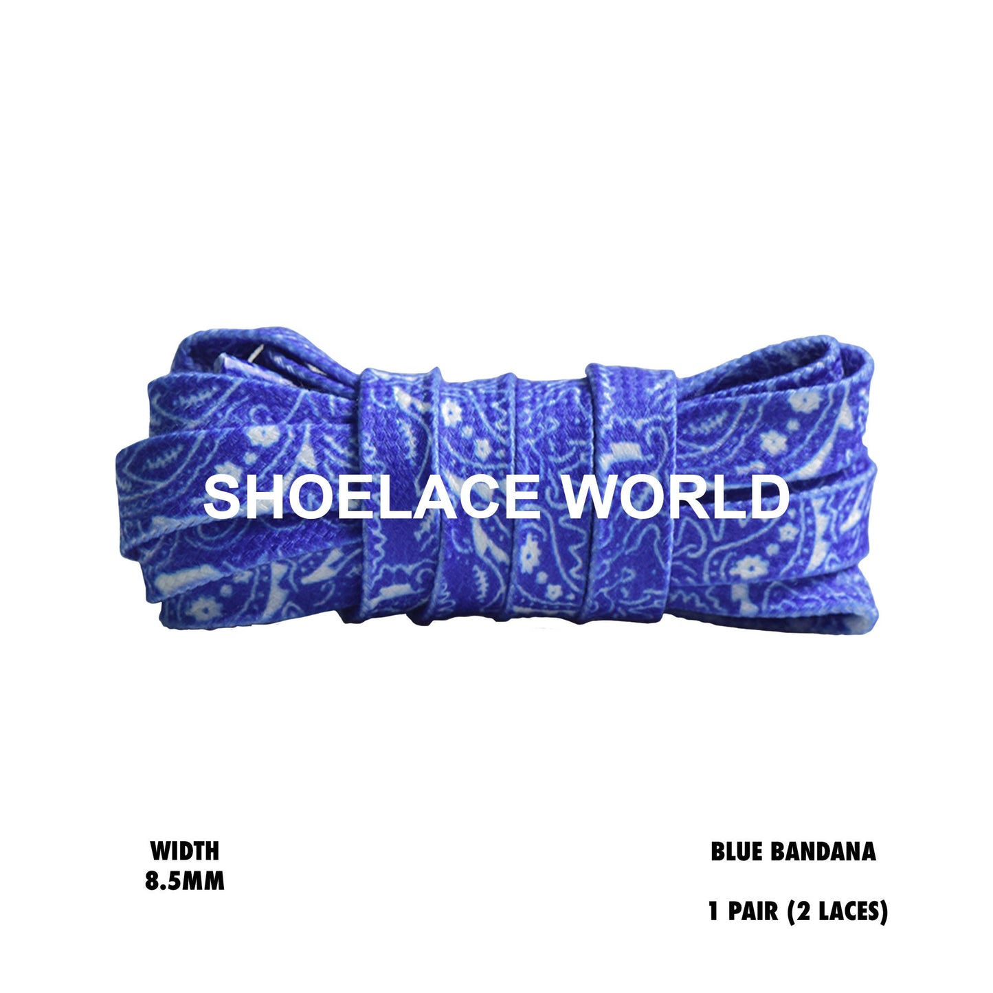 Blue Bandana Print Flat Shoelaces 8.5mm Colorful Paisley Printed Laces Ships Out From The USA Next Day