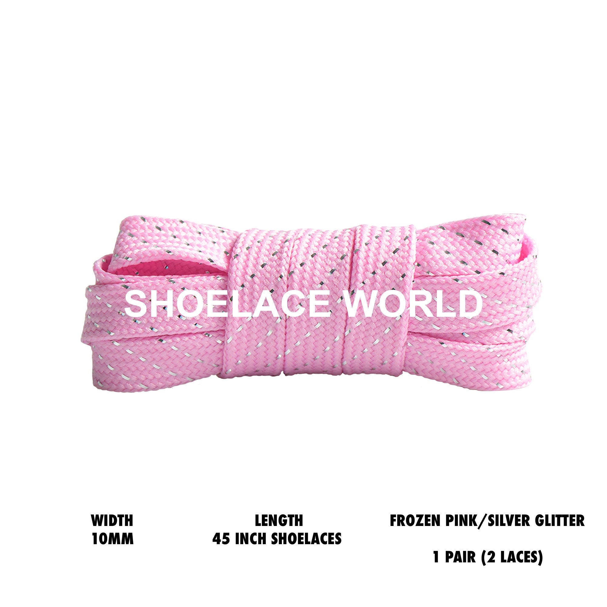 Frozen Pink / Silver Glitter Flat Shoelaces