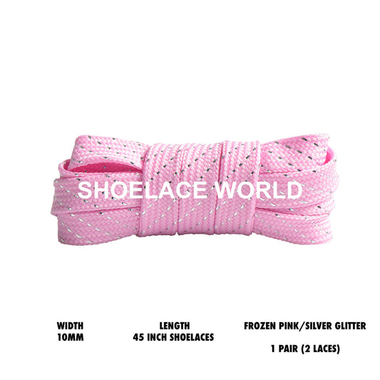 Frozen Pink / Silver Glitter 45 Inches Flat Shoelaces 10mm Colorful Laces Ships Out From The USA Next Day
