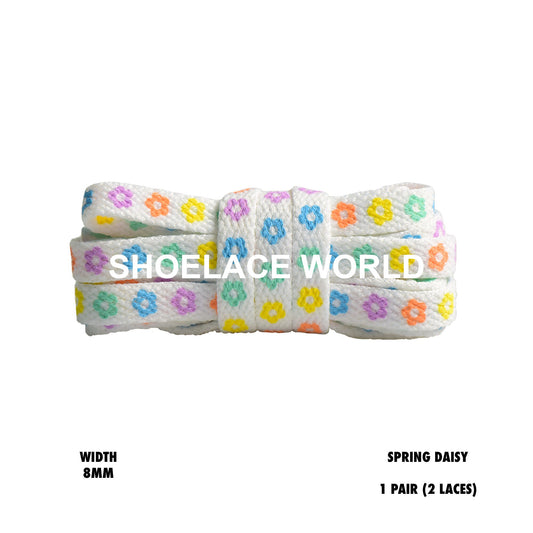 Spring Daisy Print Flat Shoelaces 8mm Colorful Printed Laces Ships Out From The USA Next Day