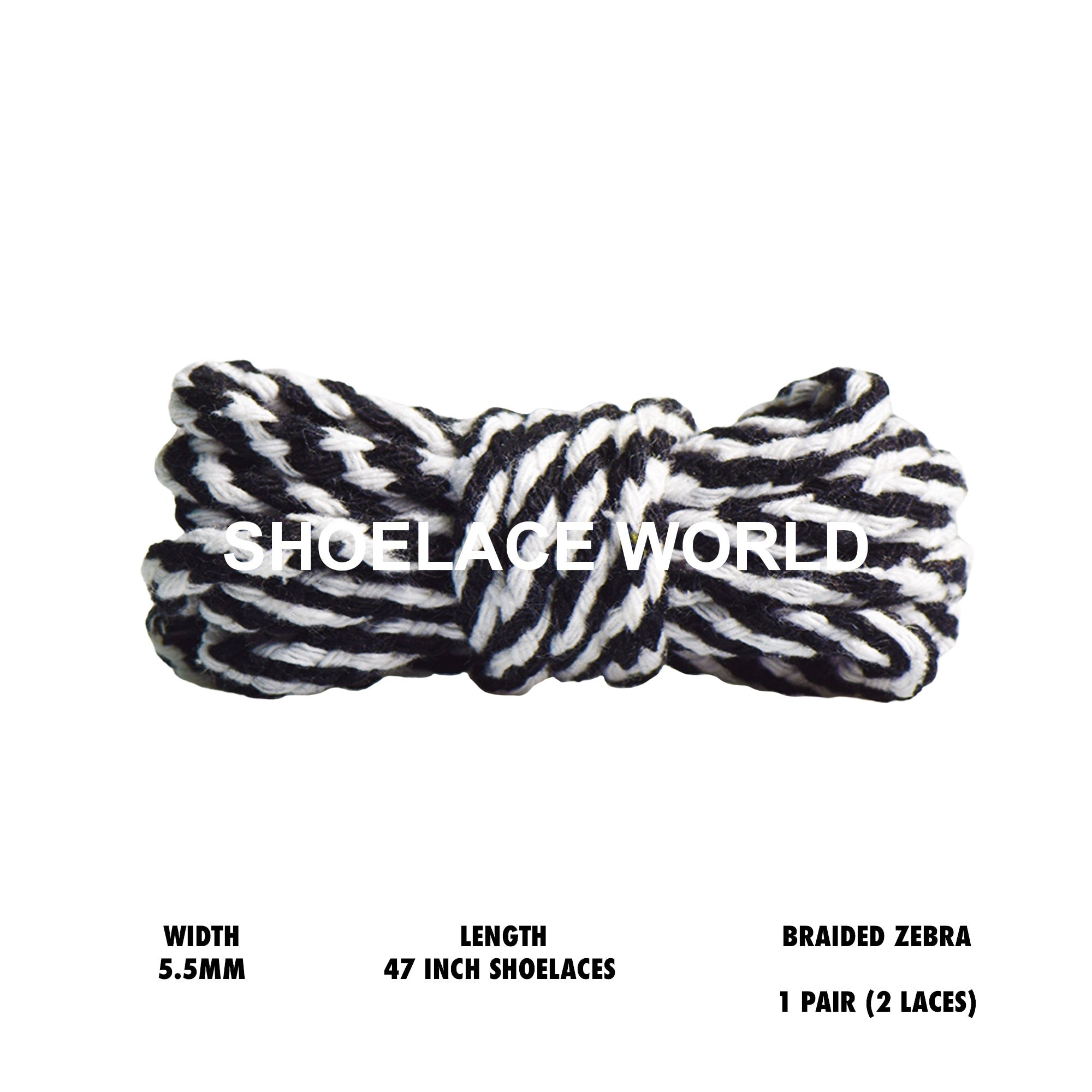 Braided Zebra 47 Inches Rope Shoelaces 5.5mm Colorful Pattern Laces