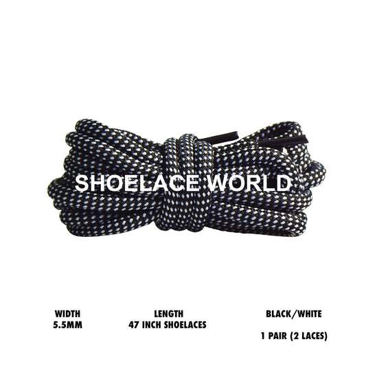 Black / White Dot 47 Inches Rope Shoelaces 5.5mm Dots Pattern Laces Ships Out From The USA Next Day