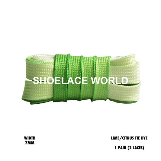 Lime / Citrus Tie Dye Faded Flat Shoelaces 7mm Colorful Fun Laces Ships Out From The USA Next Day
