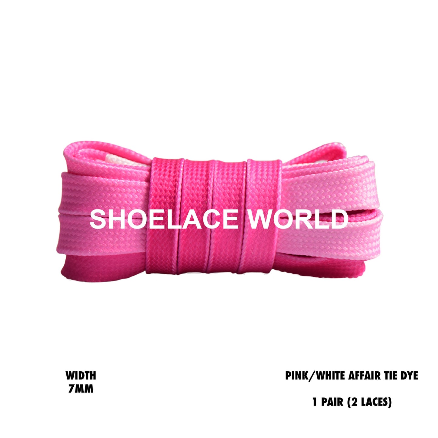 Pink / White Affair Tie Dye Faded Flat Shoelaces 7mm Colorful Fun Laces Ships Out From The USA Next Day