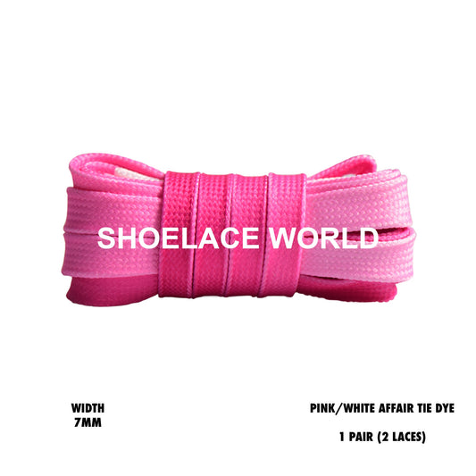Pink / White Affair Tie Dye Faded Flat Shoelaces 7mm Colorful Fun Laces Ships Out From The USA Next Day