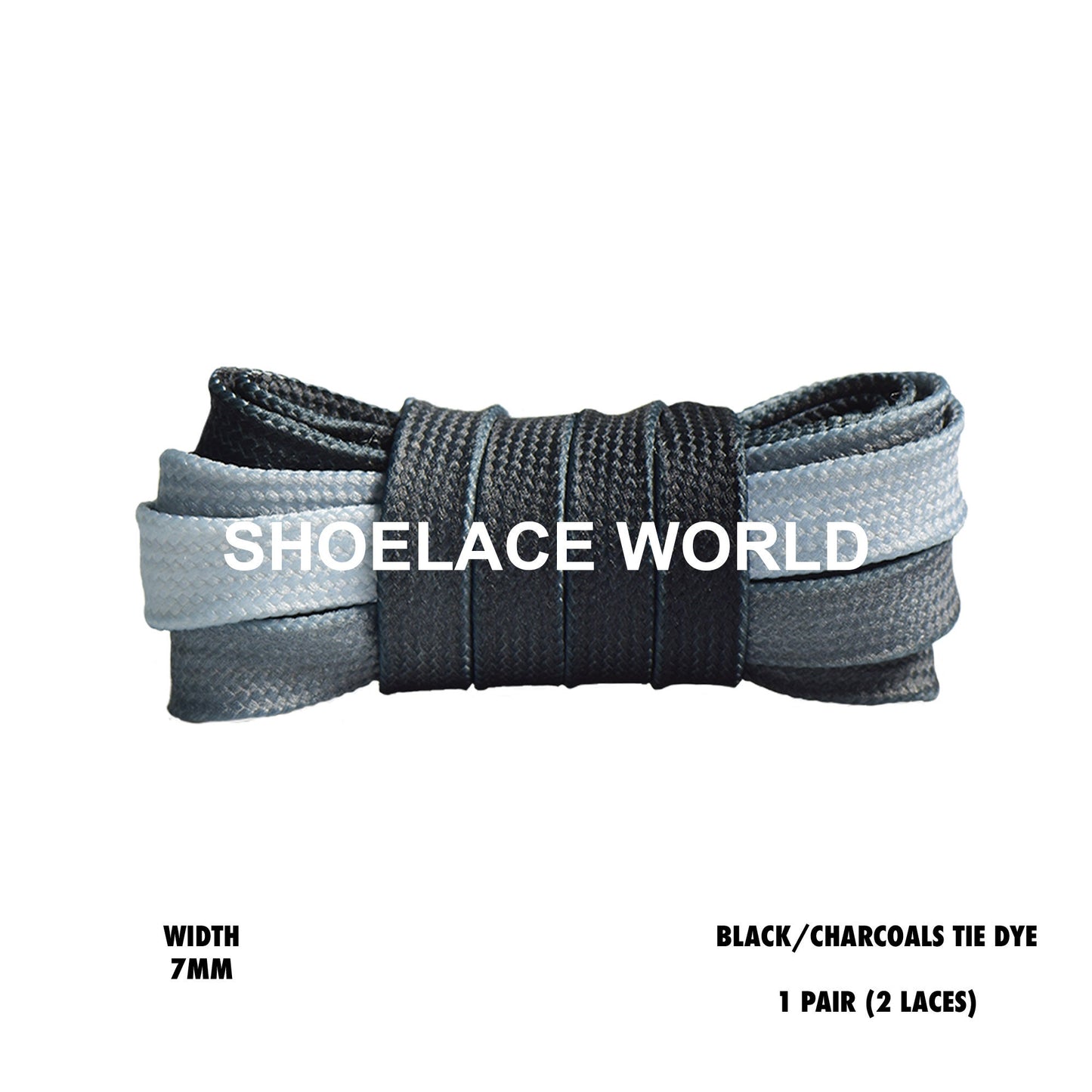 Black / Charcoals Tie Dye Faded Flat Shoelaces 7mm Colorful Fun Laces Ships Out From The USA Next Day
