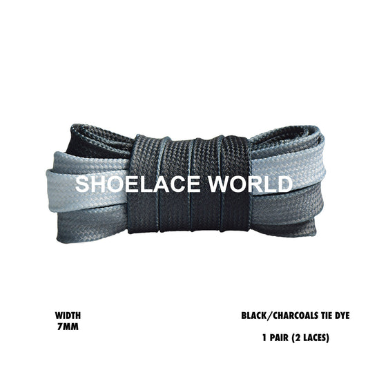 Black / Charcoals Tie Dye Faded Flat Shoelaces 7mm Colorful Fun Laces Ships Out From The USA Next Day