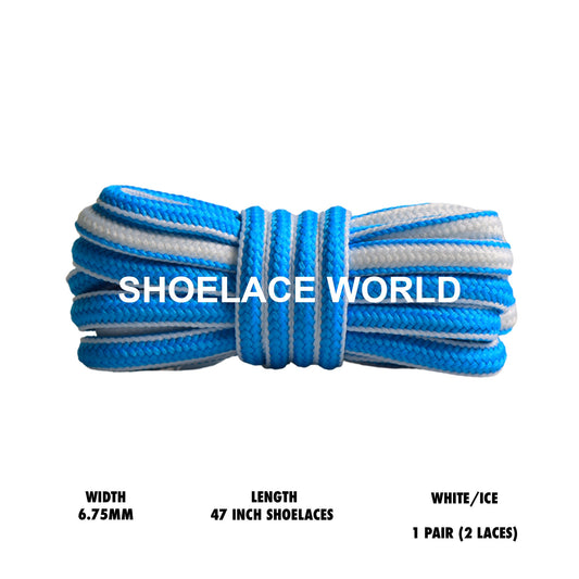 White / Ice 47 Inches Two Tone Oval Shoelaces 6.75mm Colorful Laces Ships Out From The USA Next Day