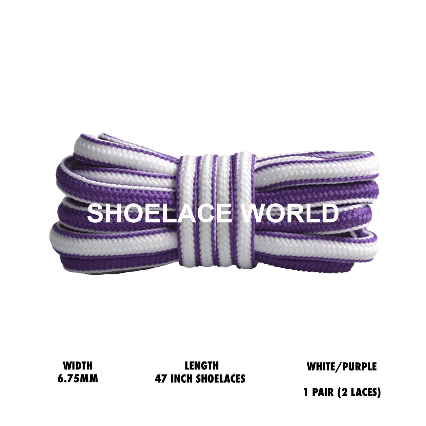 White / Purple 47 Inches Two Tone Oval Shoelaces 6.75mm Colorful Laces Ships Out From The USA Next Day