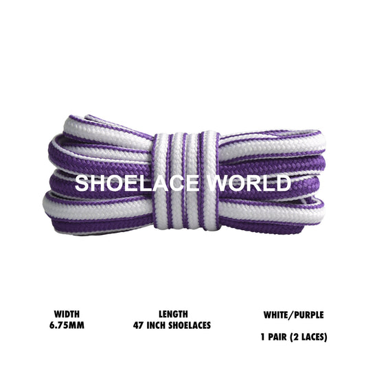 White / Purple 47 Inches Two Tone Oval Shoelaces 6.75mm Colorful Laces Ships Out From The USA Next Day