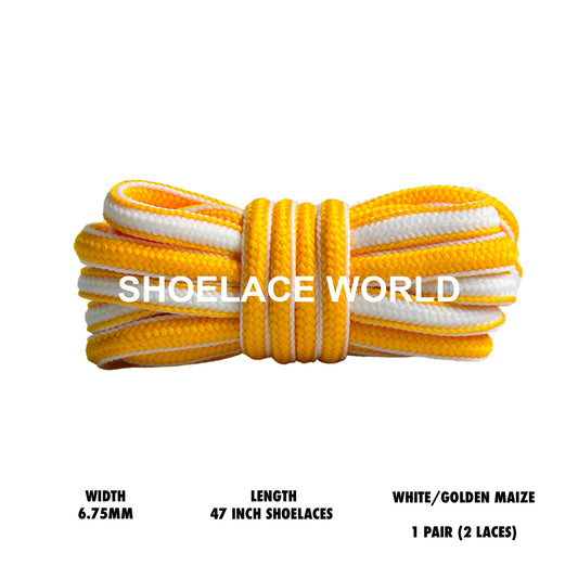 White / Golden Maize 47 Inches Two Tone Oval Shoelaces 6.75mm Colorful Laces Ships Out From The USA Next Day