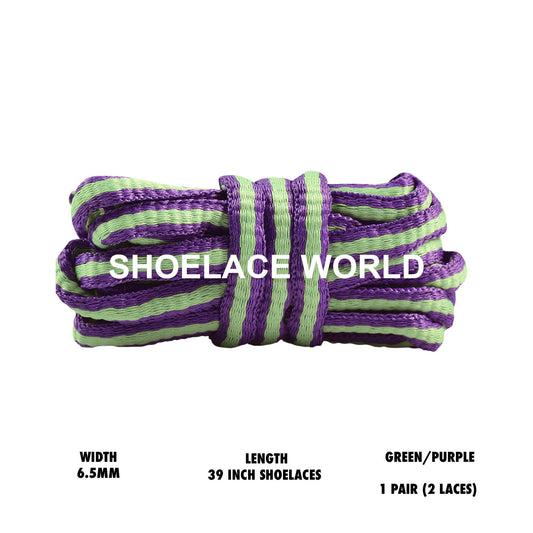 Green / Purple 39 Inches Multicolor Oval Shoelaces 6.5mm Colorful Laces Ships Out From The USA Next Day