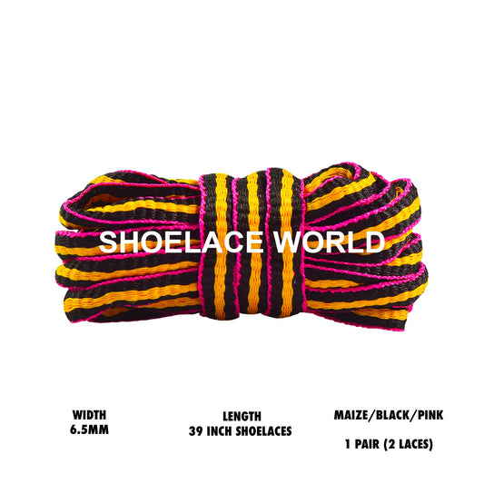 Maize / Black / Pink 39 Inches Multicolor Oval Shoelaces 6.5mm Colorful Laces Ships Out From The USA Next Day