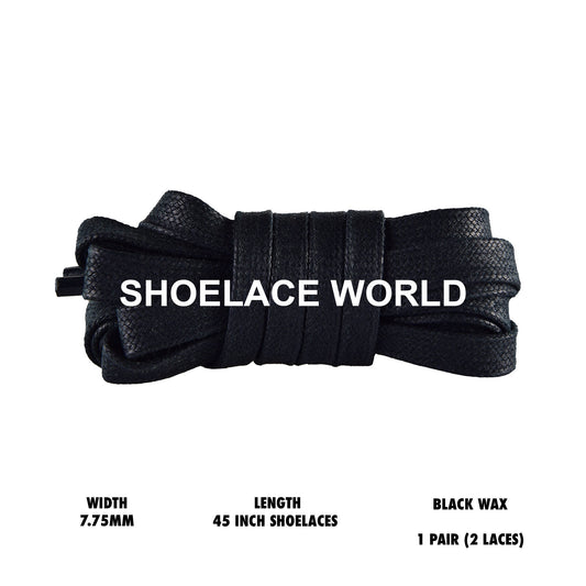 Black Lightly Waxed 45 Inches Flat Shoelaces 7.75mm Wax Laces Ships Out From The USA Next Day