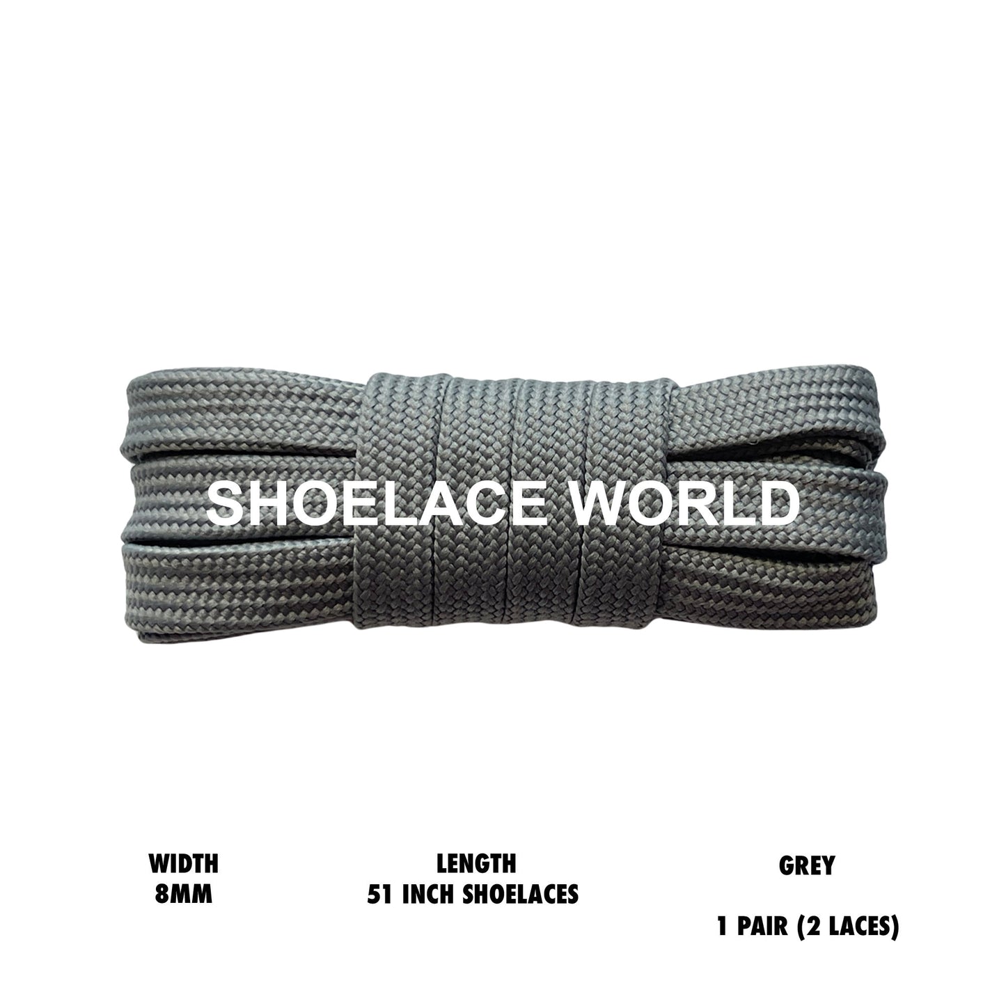 Grey 51 Inches Double Layer Flat Hollow Shoelaces 8mm Colorful Laces Ships Out From The USA Next Day