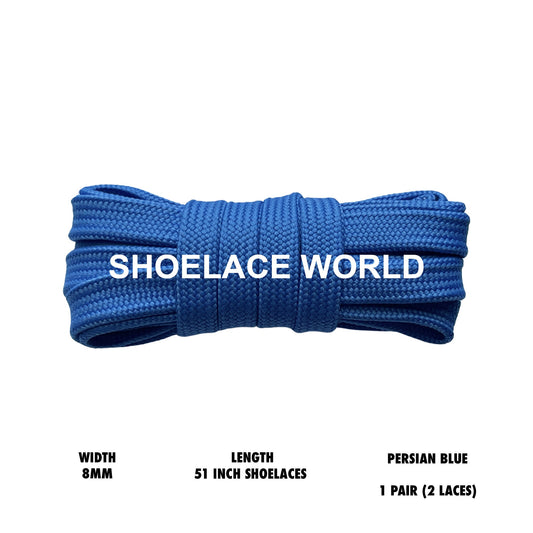 Persian Blue 51 Inches Double Layer Flat Hollow Shoelaces 8mm Colorful Laces Ships Out From The USA Next Day
