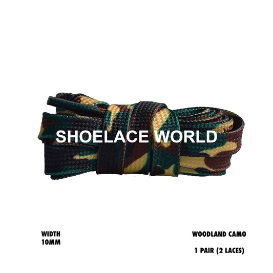 Woodland Camouflage Flat Shoelaces 10mm Colorful Camo Pattern Laces Ships Out From The USA Next Day