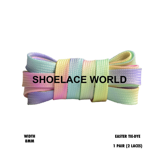 Rainbow Easter 8mm Tie Dye Flat Shoelaces Colorful Fun Laces Ships Out From The USA Next Day