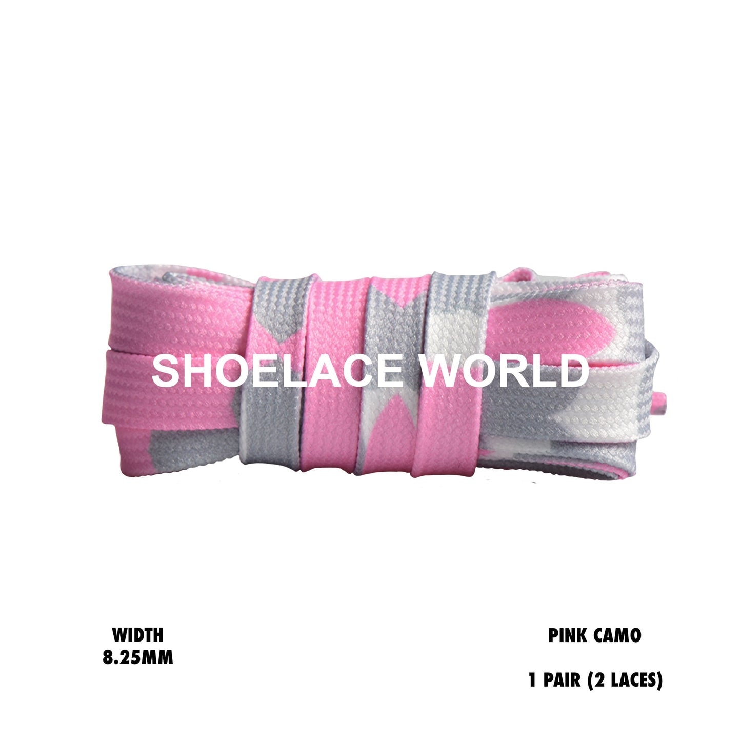 Pink Camouflage Flat Shoelaces 8.25mm Colorful Camo Pattern Laces Ships Out From The USA Next Day