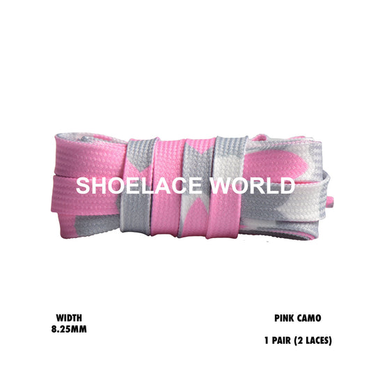 Pink Camouflage Flat Shoelaces 8.25mm Colorful Camo Pattern Laces Ships Out From The USA Next Day