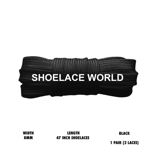 Black 47 Inches Double Layer Flat Hollow Shoelaces 8mm Colorful Laces Ships Out From The USA Next Day