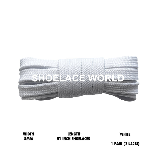 White 51 Inches Double Layer Flat Hollow Shoelaces 8mm Colorful Laces Ships Out From The USA Next Day