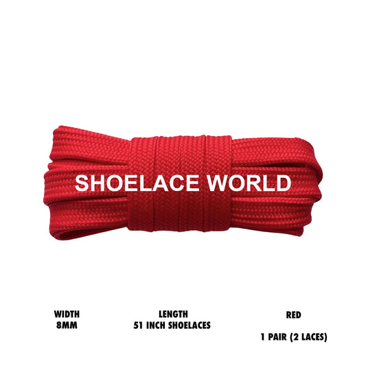 Red 51 Inches Double Layer Flat Hollow Shoelaces 8mm Colorful Laces Ships Out From The USA Next Day