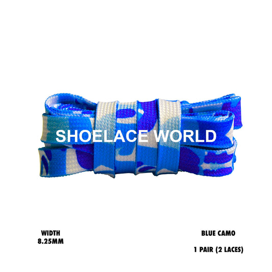Blue Camouflage Flat Shoelaces 8.25mm Colorful Camo Pattern Laces Ships Out From The USA Next Day