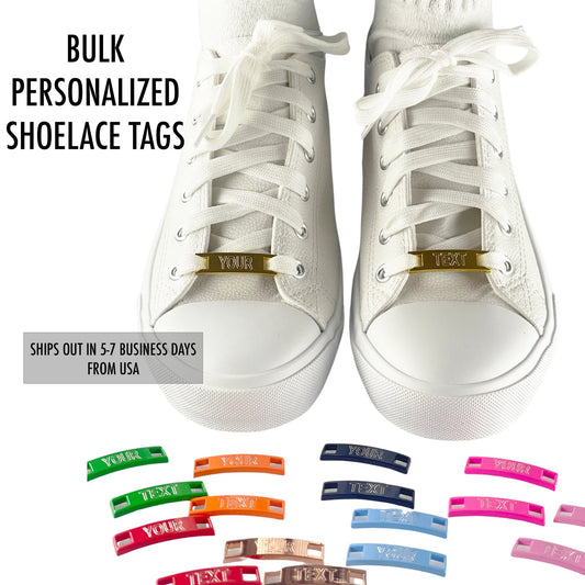 PERSONALIZED BULK Metal Shoelace Tags Premium Dubraes Shoe Charms Custom Gifts All Occasions Corporate Party Events Ships From The USA
