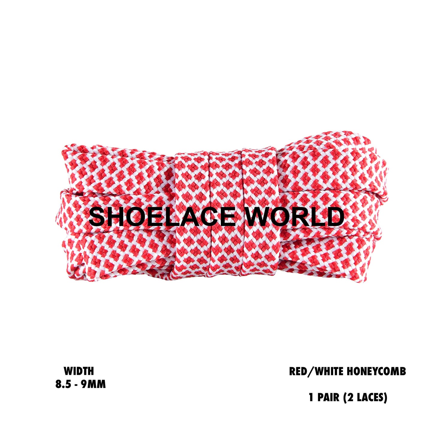 Red / White Honeycomb Two Tone Flat Shoelaces 8.5 - 9mm Colorful Pattern Laces Ships Out From The USA Next Day