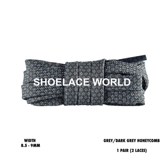 Grey / Dark Grey Honeycomb Two Tone Flat Shoelaces 8.5 - 9mm Colorful Pattern Laces Ships Out From The USA Next Day