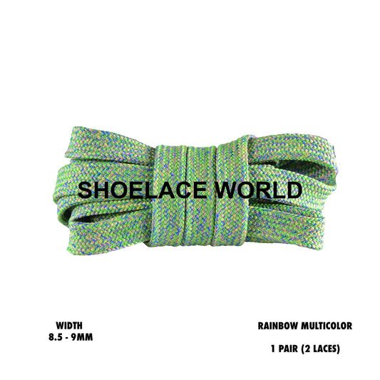Rainbow Multicolor Flat Shoelaces 8.5 - 9mm Colorful Pattern Laces Ships Out From The USA Next Day